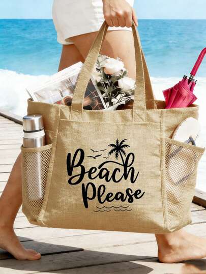 1/2/3pcs Large Capacity Canvas Beach Bag With Zipper Pouch, Women Summer Vacation Shoulder Bag, Reusable Shopping Tote With Pockets, Lightweight Travel Handbag For Beach, Swimming, Picnic, Daily Use, Fresh Coastal Style, Suitable For Girls, Moms, Friends, Birthday, Mother''s Day, Summer Holiday Gift