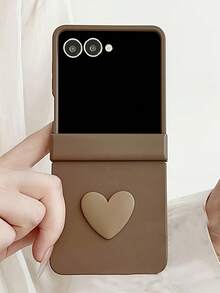 Fashion 3D Heart Brown Phone Case Compatible With Samsung Galaxy Z Flip 7 ZFlip 6 5 Z Flip4 3 5G Hard Shell Hinge Protective Cover