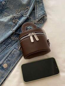 2025新款时尚便携化妆盒包，女士迷你单肩/斜挎包 - 咖啡 - 查看 3