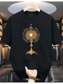 "Thanks And Praise Be Given At All Times" T-Shirt - Religious Shirt - 100% Cotton - 黑色 - 查看 2