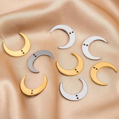 5pcs Stainless Steel Crescent Moon Pendant Charms, Double Hole, Suitable For DIY Necklace And Earring Making