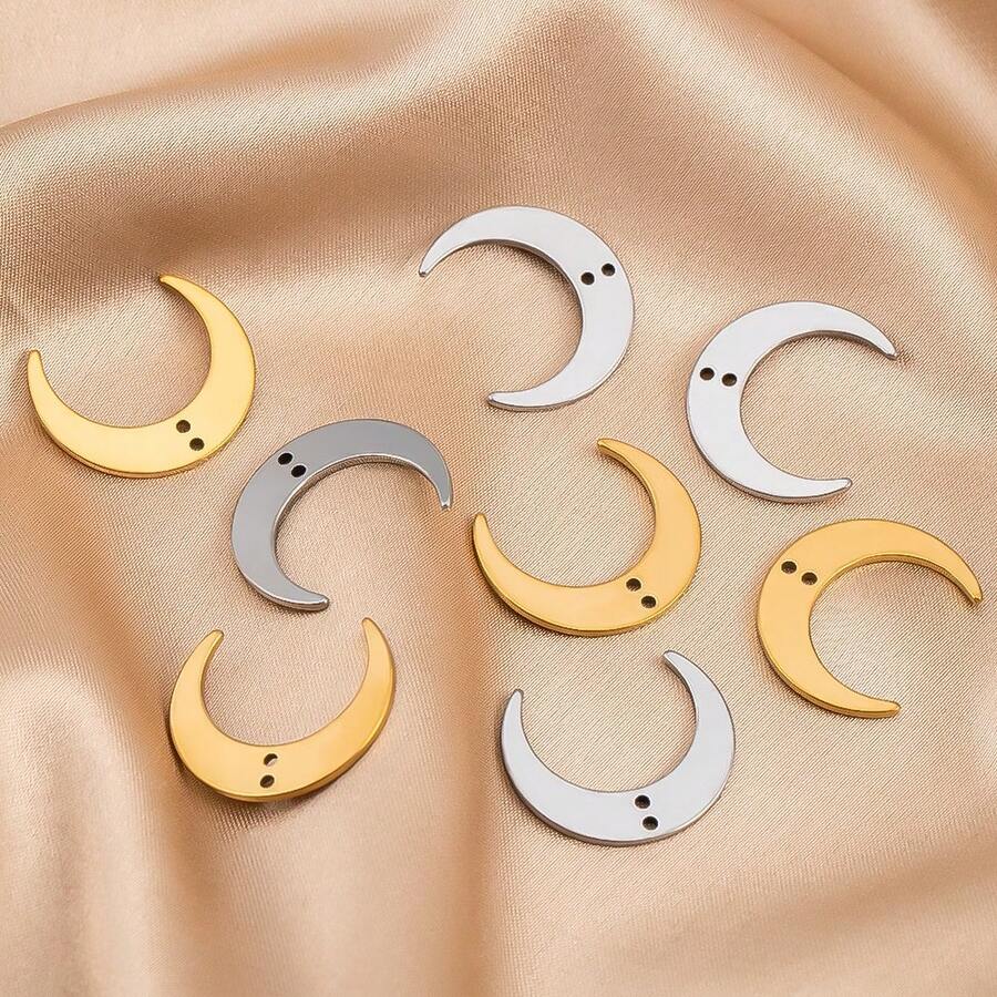 5pcs Stainless Steel Crescent Moon Pendant Charms, Double Hole, Suitable For DIY Necklace And Earring Making - Pendants - View 1