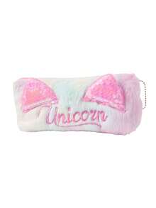 1pc Cartoon Cat Ear Sequin Ombre Large Capacity Zipper Pencil Case, Cute Creative Simple Plush Pencil Bag For Girls, Kitty Pencil Pouch, Adorable High-Quality Storage Bag, Soft Touch Pencil Case, Creative Stationery Organizer, Gift Plush Pencil Bag - Multicolor - View 10
