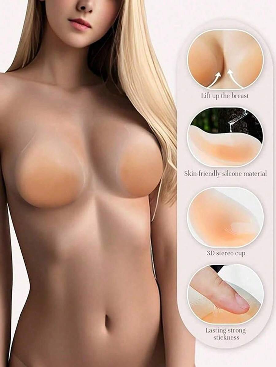 New Silicone Invisible Bra, Anti-Slip Style, Lift And Gather, Designed Specifically For Wedding Photography, Strapless Dresses, Invisible Underwear, Skirts, Dresses, Travel & Vacation To Enhance Cleavage And Sexy Bust - Apricot - View 1