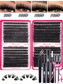 Bộ 640 sợi mi giả 4 trong 1, bao gồm keo, nhíp và cọ mi, phù hợp cho người mới bắt đầu tự trang điểm mắt, dễ sử dụng, các cụm mi rời tiện lợi, số lượng mi lớn, thích hợp cho trang điểm hàng ngày/hoạt hình/cosplay/cổ điển/mắt mèo/mắt cáo/cô gái dịu dàng/trang điểm mắt nhẹ nhàng và đậm nét. - màu đen - Xem 3