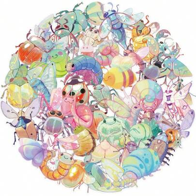 50pcs Cute Cartoon Bug Stickers, Creative Doodle Stickers, Office Supplies, Mobile Phone And Computer Stickers, Waterproof, Durable, Cool Stickers, Fun, Classic Gift Decorations, Great Value Pack. Adorable Cartoon Stickers, Cool Anime Stickers, Decorative Stickers, Waterproof And Durable, Phone Case Decoration Stickers