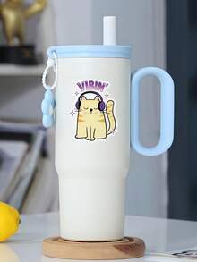 4/1 Piece Interesting Headphone Cat "VIBIN" Sticker - Fashionable And Fun Stickers Suitable For Laptops, Phones, And Water Bottles. The Perfect Gift For Cat Lovers And Music Enthusiasts! - Multicolor - View 4