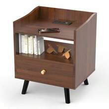 buros para recamaraMesita de Noce Buro para Recamara ntage con Estacion de Carga 3 Nive de Almacenamiento 1 Caones Puos USB y Tomas de Corriente - Buro Multifuncional para Dormito y Sala de Estarburos para recamara - como en la foto - Ver 1