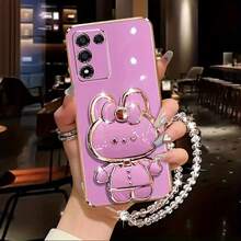 1pc New Rabbit Shaped Phone Holder With Makeup Mirror, Compatible With IPhone, And Other Smartphones, Hollow Design Can Be Used As Desktop Stand - Multicolor - View 3