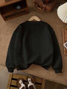 1-Piece Teen Boy Skateboard Style Street Element Print Crew Neck Sweatshirt, Soft And Comfortable, Perfect For Everyday Casual Wear In Spring And Autumn - 黑色 - 查看 3