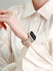 38/40/41/42/44/45/46/49毫米星空皮革表带，兼容 Ultra/SE/Series 10/9/8/7/6/5/4/3/2/1 - 白金 - 查看 5