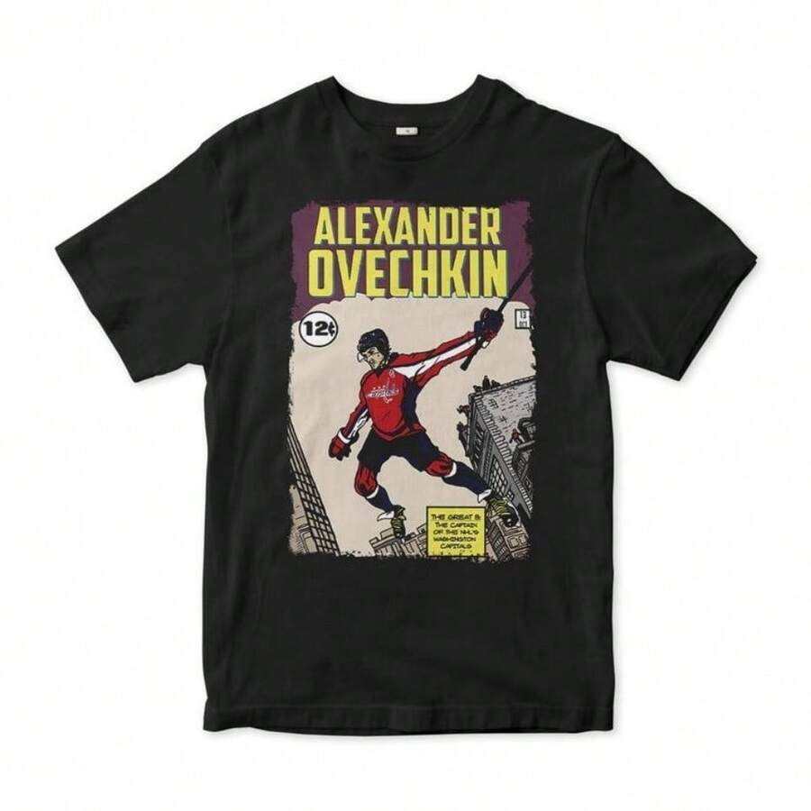 Alexander Ovechkin Comics T-Shirt, Men's Women's All Sizes - 黑色 - 查看 1
