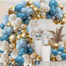 136pcs Mist Blue, Light Blue, Beige, White, Metallic Gold Latex Balloons, Gray-Blue Balloon Garland Set, Suitable For Bridal Shower, Wedding Anniversary, Birthday Party Decor, Mother's Day - Multicolor - View 4