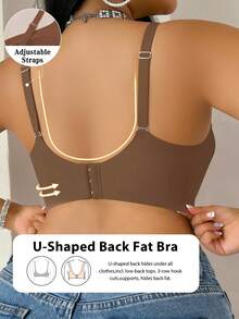Plus Size Women's Jelly Strap Soft Support Bra, Wireless Lift & Gather Padded Bra - Brown - View 3