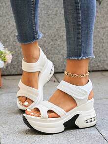 Sandal đế xuồng màu trơn dành cho nữ, kiểu dáng tối giản, thích hợp cho kỳ nghỉ, mùa xuân/hè. - trắng - Xem 4