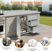 Outdoor BBQ Island Storage Cabinet, Stainless Steel Kitchen Drawers For Backyard And Patio Cooking - 28吋三層櫃與三抽屜組合 - 查看 2