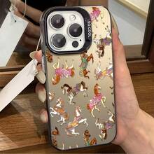 1pc Carousel Horse Phone Case Compatible With Apple Phone 11 12 13 14 15 16 17 Pro Max X 7plus 8plus Xs Max XS Antidrop Phone Case Shock Proof Vintage Girlish Style Cute Elegant Can Be Given To Friends Can Be Given To A Lover - Black - View 3