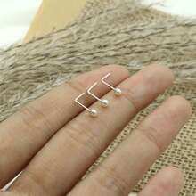 3件套简约925纯银鼻钉，2.5毫米圆形珍珠L形鼻环，适合女性佩戴 - 銀色 - 查看 4