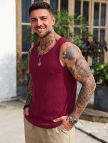 ALTZTAR Men's Ribbed Sleeveless Round Neck Tank Top, Fashionable For Summer - Burgundy - View 3