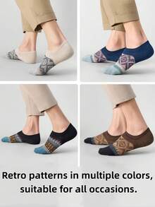 5 Pairs Men's Low Cut Socks, Rhombus Non-Slip Breathable Boat Socks, Invisible Socks Suitable For All Seasons, Random Delivery - Multicolor - View 6