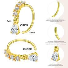 Hoop Nose Rings For Women Nose Piercings 20G Stainless Steel Nose Rings Hoops Heart Butterfly Flower Bow Teardrop Double Nose Hoops Gold Plated Silver Pink Clear CZ Nose Piercing Jewelry - 鍍金透明鼻環 - 查看 6