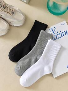 3pairs Long Tube Solid Color Fashion Simple Fashion Versatile Daily Decoration Women's Socks Suitable For Home Life, Fall - Multicolor - View 7