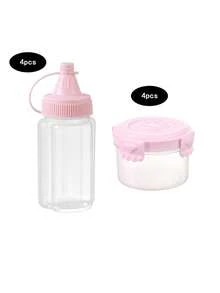 8pcs Mini Bento Seasoning Boxes, Sauce Squeeze Bottles, Spice Jars Set, Salad Dressing Containers, Small Transparent Ketchup Squeeze Bottles, Suitable For School, Outdoor BBQ - Pink - View 7