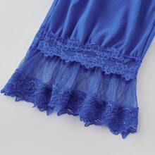 Women Lace Trim Long Bloomers Elastic Mid Rise Ruffle Pantaloons Cropped Flared Slips Pants Loungewear Summer Pettipants Capri Bottoms - 寶藍色 - 查看 7