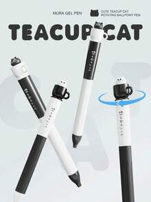 4支/套 猫咪造型中性圆珠笔，创意旋转笔筒，0.5mm，速干黑色墨水，趣味减压旋转笔芯，硅胶笔套，速干，0.5mm黑色圆珠笔，适用于办公、返校、节日礼物 - 多色 - 查看 9