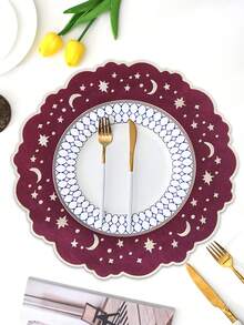 1/2/4件装刺绣布艺节日餐垫，适合婚礼派对餐桌装饰，简约优雅的欧式风格布艺桌布，星月图案餐垫 - 彩色 - 查看 6