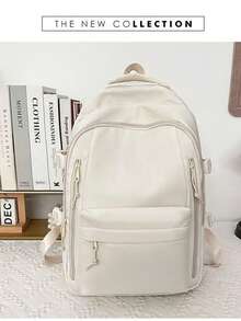 简约女士背包，新款纯色书包，大容量旅行背包，适合大学生/高中生/初中生，休闲旅行包 - 彩色 - 查看 2