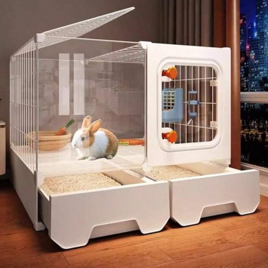 DJKFH Jaula De Interior para Conejos Conejera Visible con Bandeja íBle Y Cajón De Almacenamiento - HáBitat Fácil De Montar para Mascotas Pequeñas Háeres 71 * 46 * 53cm - Un color - Ver 1