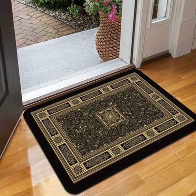 1pc Bohemian Style Welcome Home Doormat, With Elegant Black And Gold Floral Pattern, Quick Drying, Suitable For Indoor/Outdoor Use - Perfect For Entryway, Kitchen, Laundry Room Decor, Washable Area Rug: Doormat, Small Rug, Welcome Mat, Carpet, Floor Mat, Outdoor Doormat, Kitchen Rug, Home Decor, Front Door Mat, Area Small Rug, Outdoor Mat, Home Decor, Area Rug, Garden Rug, Washable Rug