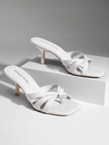 Women Crisscross Strap Kitten Heeled Sandals Fashionable Casual Slip-On High Heel Mules Comfortable Party Wedding Dress Shoes - 白色 - 查看 1