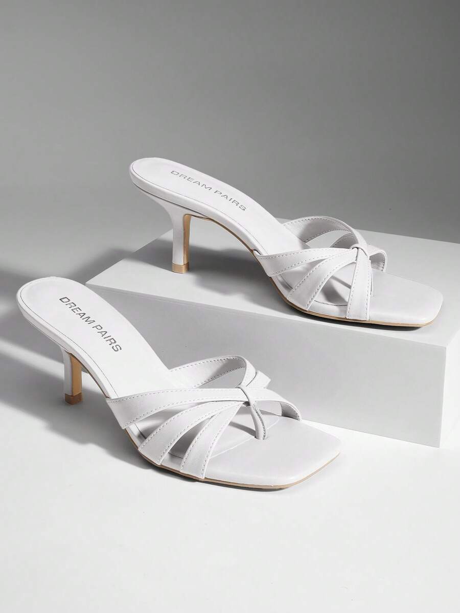 Women Crisscross Strap Kitten Heeled Sandals Fashionable Casual Slip-On High Heel Mules Comfortable Party Wedding Dress Shoes - 白色 - 查看 1
