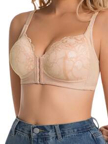 3pcs Women's Front Closure Sexy Lace Wireless Adjustable Strap Leisure Backless Bra Set - Multicolor - View 3