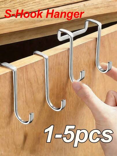 No Drill S-Shaped Hooks - Space-Saving Wall-Mounted Storage Rack, Easy Installation, Rust & Corrosion Resistant, Durable Stainless Steel Material, Suitable For Hanging Clothes, Bags, Keys, Etc., Ideal Home And Office Storage Solution, Multi-Purpose Hooks