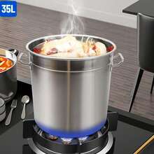 1 Pc Soup Bucket Kitchen Accessories Stockpot With 35 L Capacity For Home/Commercial Use, Stainless Steel Frame&Handle 14.2*13.8 Inch - Silver - View 1