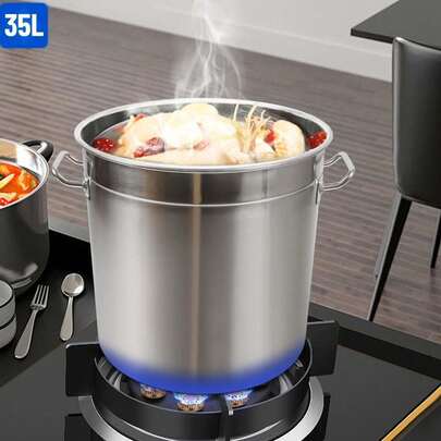 1 Pc Soup Bucket Kitchen Accessories Stockpot With 35 L Capacity For Home/Commercial Use, Stainless Steel Frame&Handle 14.2*13.8 Inch