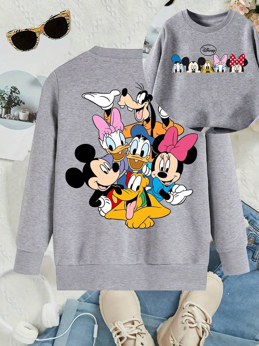 Disney Classic Character Hoodies: Mickey Mouse And All Come Together With Printed Patterns, Suitable For Both Boys And Girls, Perfect For Festivals, Machine Washable, Fashionable, Casual And Versatile. - 灰色 - 查看 1