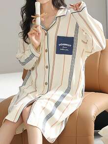 2 Pieces Women's Pajamas Long Sleeves Long Pants Cute Fashion Casual Home Clothes Set Can Be Worn Outside - Apricot - View 6