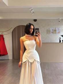 Elegant Sexy Off Shoulder Corset A Line Tulle Wedding Dress,Registry Office Dresses Bridal Gown,Evening Party Dress Birthday Party Dress Country Wedding,Romantic Church Ceremony Wedding Dress,Suitable For Wedding,Dating,Party,Singles' Party,Vacation,Formal Occasions,Dinner Dress,Prom Dress,Homecoming Dess,Cocktail Party,Wedding Guest Dress,Graduation - 白色 - 查看 2