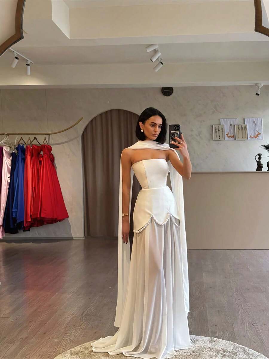 Elegant Sexy Off Shoulder Corset A Line Tulle Wedding Dress,Registry Office Dresses Bridal Gown,Evening Party Dress Birthday Party Dress Country Wedding,Romantic Church Ceremony Wedding Dress,Suitable For Wedding,Dating,Party,Singles' Party,Vacation,Formal Occasions,Dinner Dress,Prom Dress,Homecoming Dess,Cocktail Party,Wedding Guest Dress,Graduation - 白色 - 查看 1