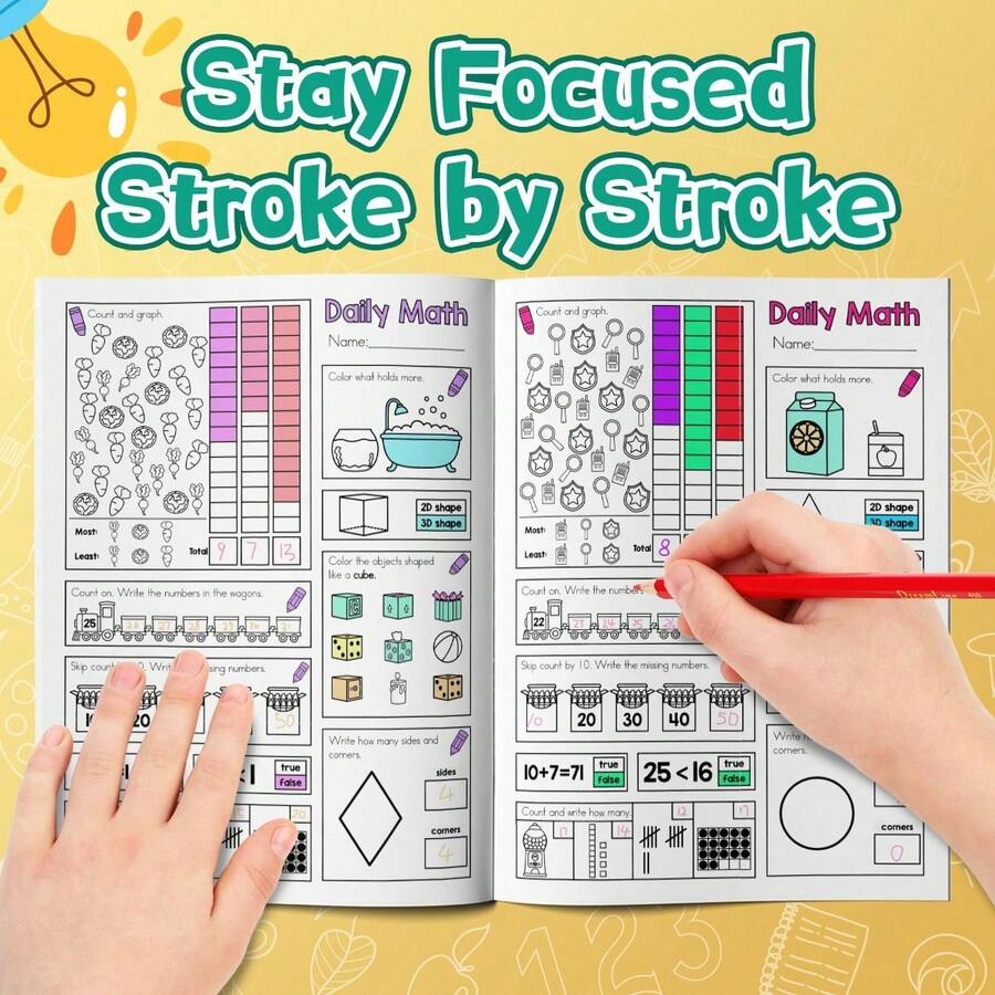 Cuaderno de actividades de matemáticas diarias - Práctica mixta con habilidades numéricas y cálculos, páginas divertidas de colorear por matemáticas, problemas de palabras y tareas lógicas, ejercicios claros paso a paso, desarrolla el sentido numérico, el enfoque y la confianza - Matemáticas diarias - Ver 1