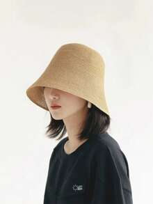 1 Women's Straw Woven Breathable Foldable Bucket Hat, Women's Versatile And Fashionable Straw Hat, Sun Shading And Sun Protection Bucket Hat, Clock Shaped Simple Casual Travel Hat - Multicolor - View 5