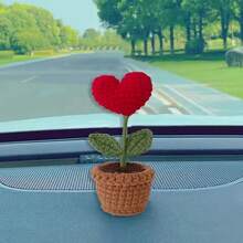 1pcs Mini Crochet Heart Flower Pot Desktop Decor - Đỏ - Xem 4