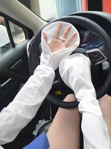 1 双夏季户外运动防紫外线冰丝袖套，透气防紫外线袖套，适合骑行和驾驶，高弹纯色薄款登山袖套，宽松露指设计，时尚防晒手套 - 彩色 - 查看 8