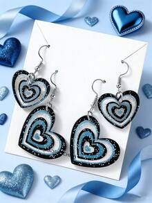 زوج من الأقراط الاكريليك بشكل قلب مناسبة للاستخدام اليومي للنساء في عيد الحب - روز أحمر - مشاهدة 13