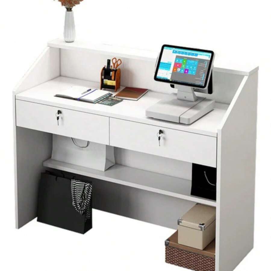 Mostrador De Caja Blanco De 100 Cm De Ancho 92cm Blanco - Blanco - Ver 1