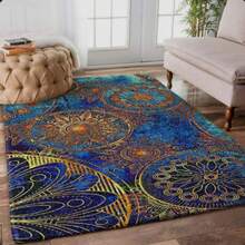 1 szt. Wycieraczka z geometrycznym wzorem mandali w stylu boho – antypoślizgowa, nadająca się do prania w pralce, odpowiednia do salonu, sypialni, biura, salonu. - Wielokolorowe - Zobacz 2